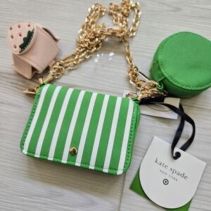 *New* Kate Spade ♠️ Green & White Striped Mini Crossbody Bag with Chain